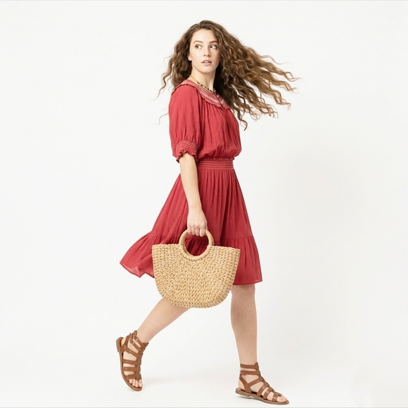 Max Studio Dresses & Skirts - Max Studio Short Puff Sleeve Keyhole Neck Smocked Waist Dress Watermelon - sz XL